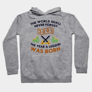 2001 The Year A Legend Was Born Dragons and Swords Design Hoodie